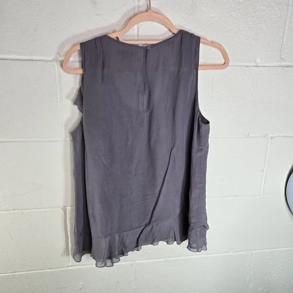 J Crew dusty lilac silk chiffon side ruffle sleeveless top - Picture 2 of 7